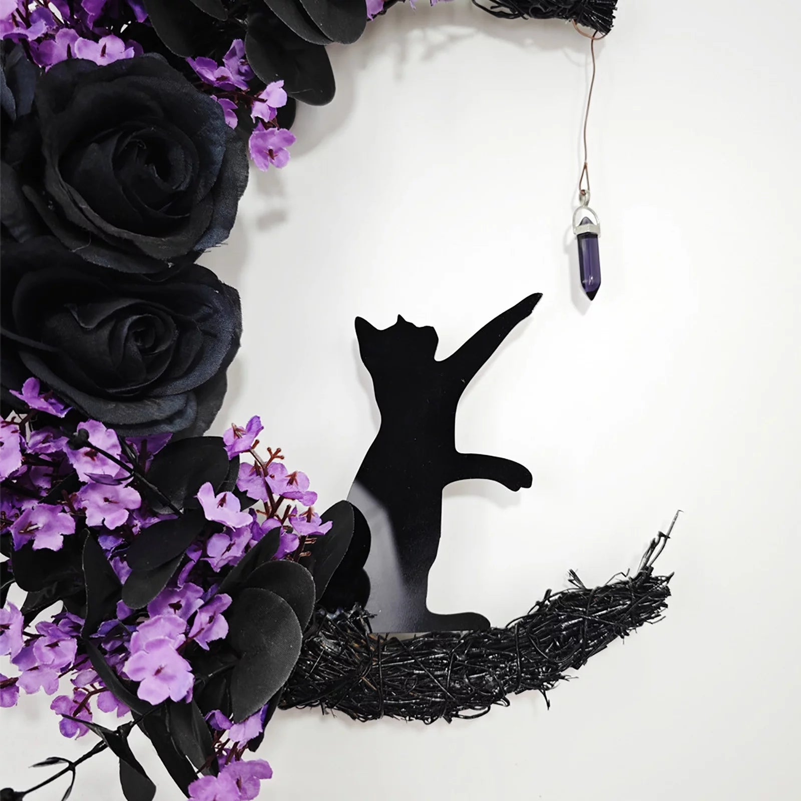 <strong>🔥Halloween Sale !!!</strong> Mystical Crescent Cat Crystal Wreath