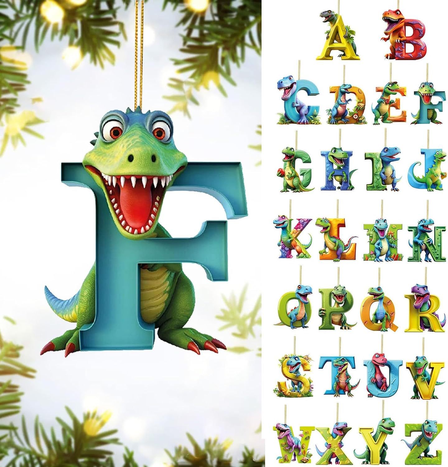 🔥Last Day Promotion - 70% OFF🎁🦖🦖Christmas Dinosaur Alphabet Ornaments🎁Customized By Your Choice Freely