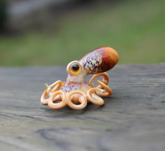 🔥🌊Blown glass orange and blue octopus glass statue octopus glass ocean octopus siren glass octopus statue