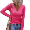 Deep U-neck Cross-neck Long-sleeved T-shirt Top