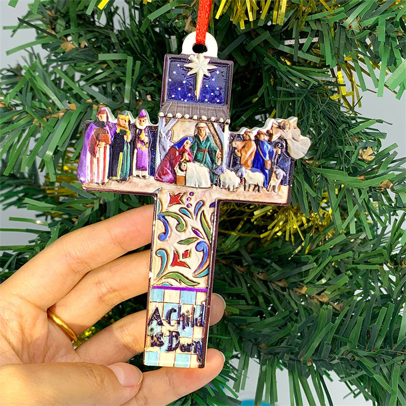 Nativity Cross Hanging Ornament