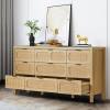 9 Drawer Dresser with Rattan Finish, Modern Farmhouse Chest of Drawers with Metal Handles, Accent Wood Storage Cabinet for Bedroom, Living Room and Kitchen (Natural)