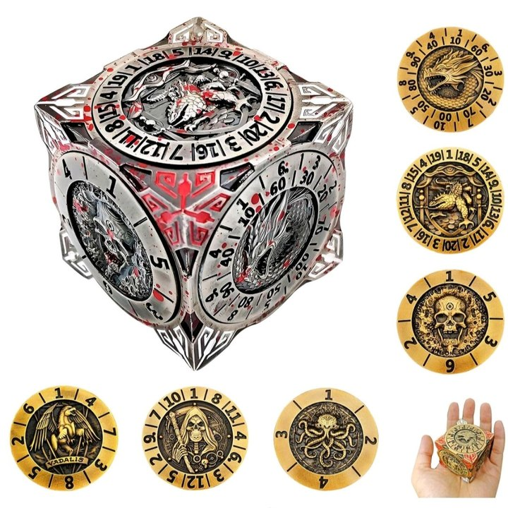 7-in-1 Metal Spinner Dice – Rotating Fidget DND Sculpture for RPG Fans