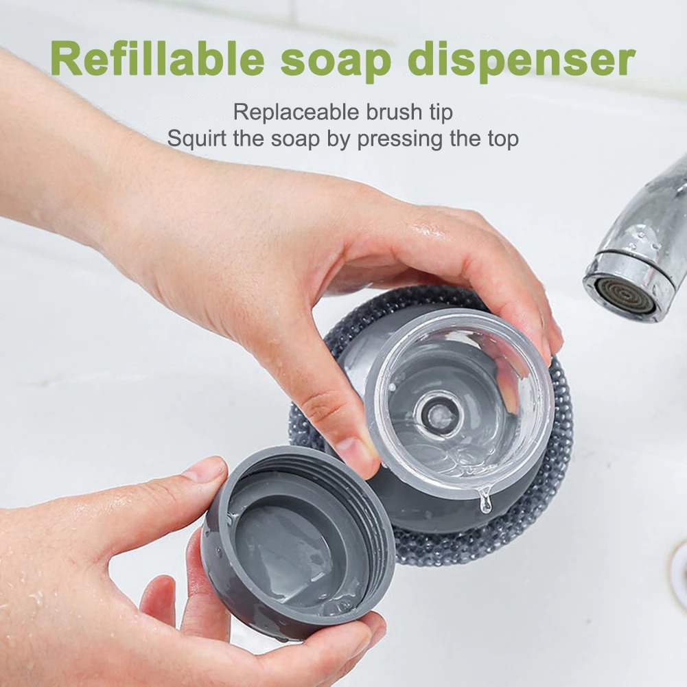 🔥(HOT SALE - 50% OFF) Soap Dispensing Palm Brush Storage Set With 2 PET Replacement Heads