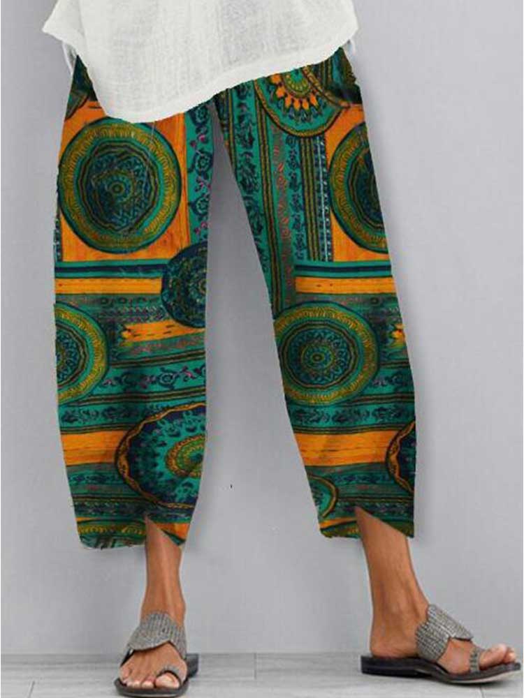 Women Ethnic Printed Elastic Waist Retro Pants