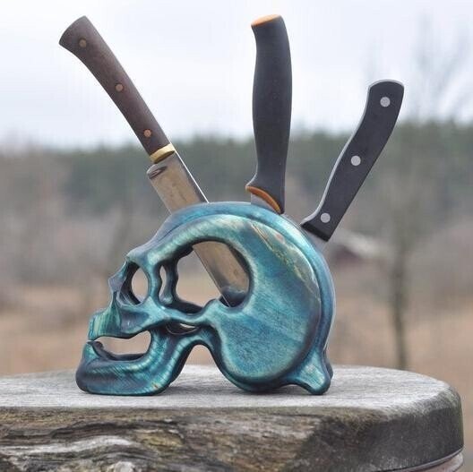 Wood Skull Knife Stand For Kitchen Knife