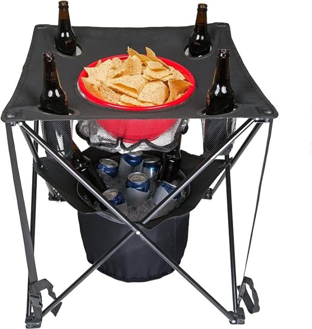 Multifunctional Tailgate Table - Foldable Camping Table with Insulated Cooler, Food Basket, and Travel Bag