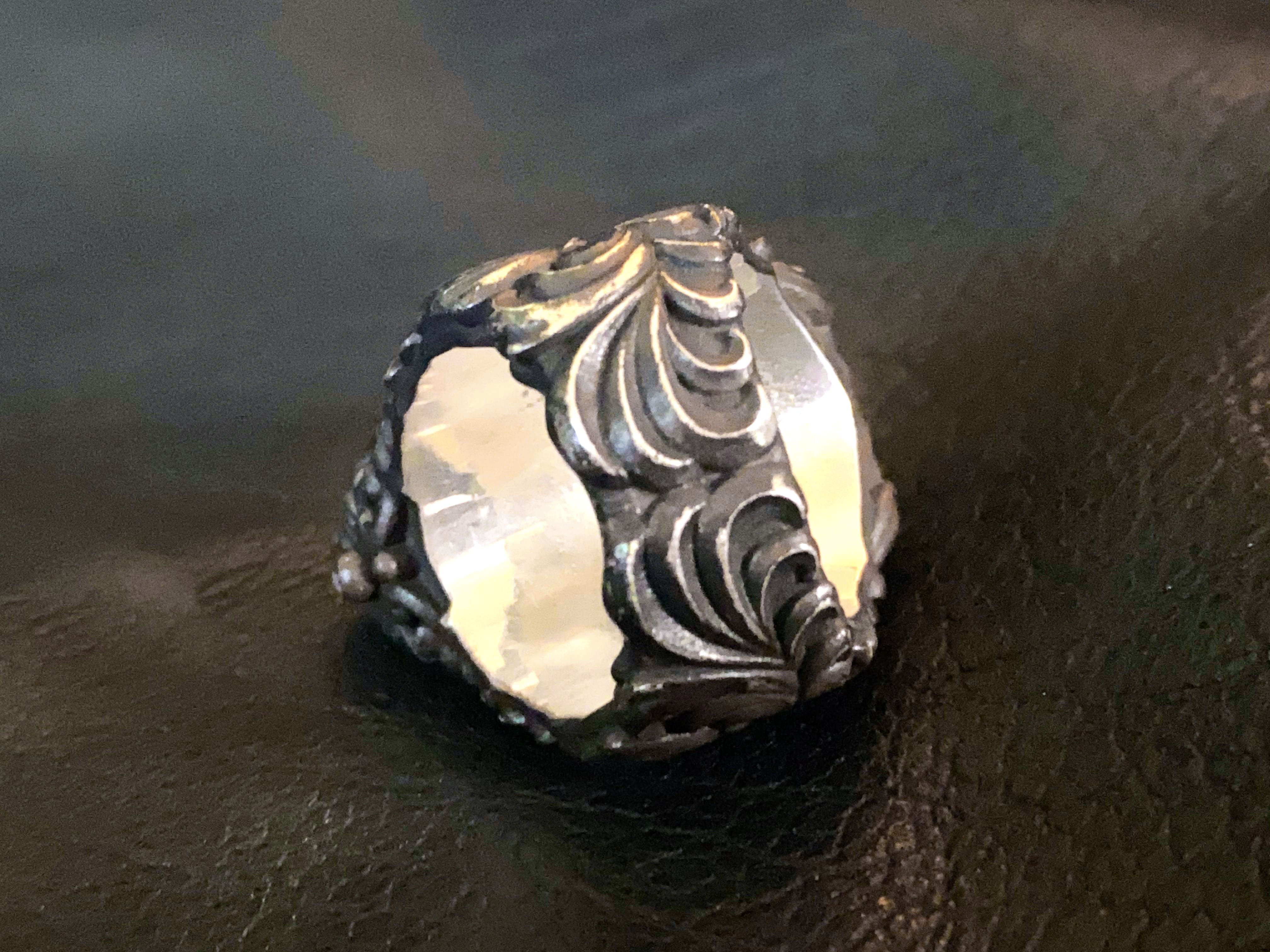 Vintage Polish Floral Armor Antler Skull Ring