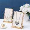 MyGift Bamboo & White Panel Jewelry/Necklace Tabletop Display Boards, Set of 2