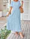 ZESICA Women's Summer Casual Flutter Short Sleeve Crew Neck Solid Color Smocked Tiered A Line Flowy Beach Midi Dress