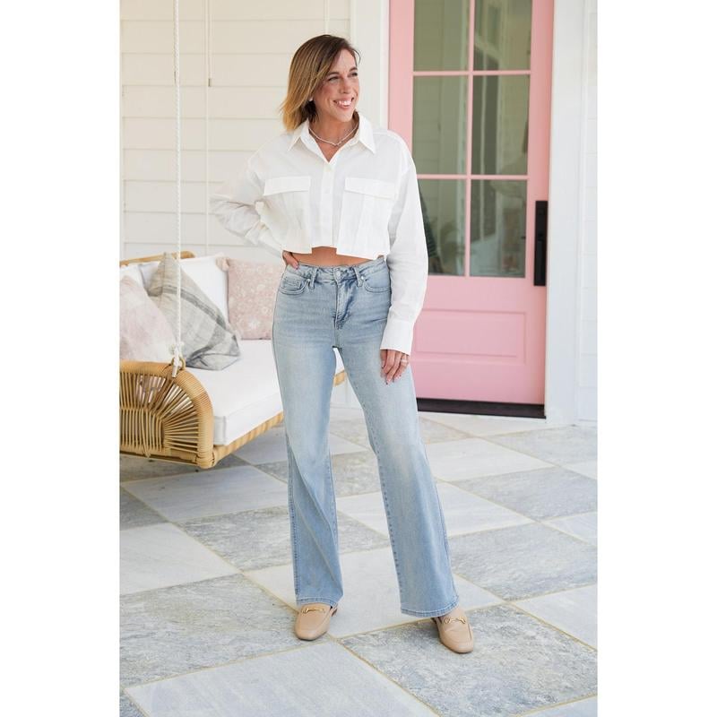 High Rise Vintage Wash Tummy Control Top Straight Leg Jeans(Buy 2 FREE SHIPPING & SAVE ＄9)
