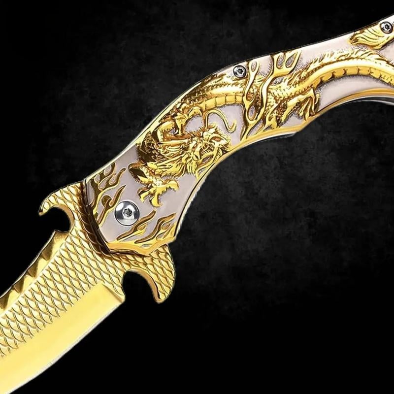 🐉 Dragon Folding Pocket Knife – Titanium-Plated Handle & Razor-Sharp Blade