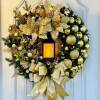 💝Christmas Decorations Christmas Day Oil Lamp and Red Flower Christmas Jesus Brand Wreath Door Hanging Decorative Bow