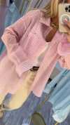Women's Shiny Round Neck Gold-stamped Striped Casual Shirt