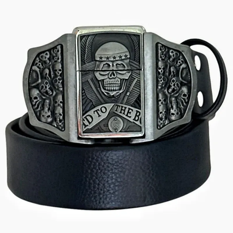 (🔥New Arrival) Fashion Punk Genuine Leather Belt With Lighter