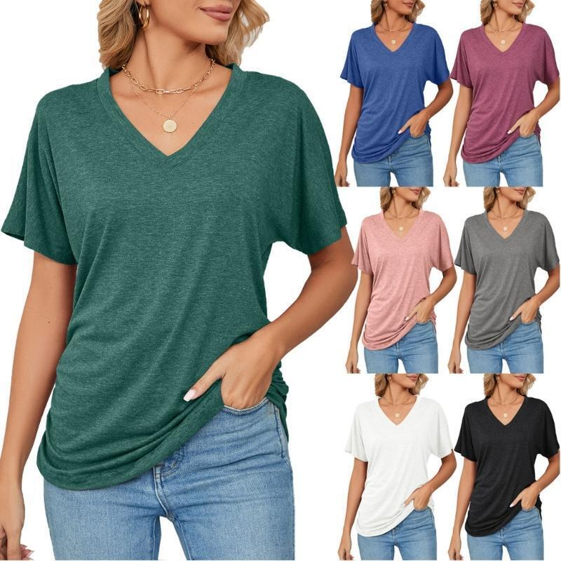 💝Summer new casual v-neck solid color loose t-shirt