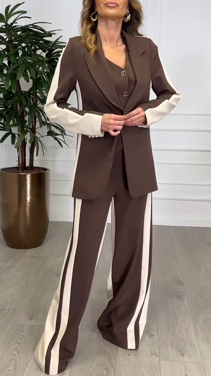 Women's Lapel Contrast Color Casual Suit Three Piece Suit