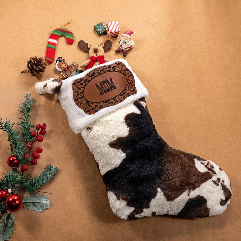 🎄Personalized Western Cowboy Cow Print Fleece Christmas Stocking🧦