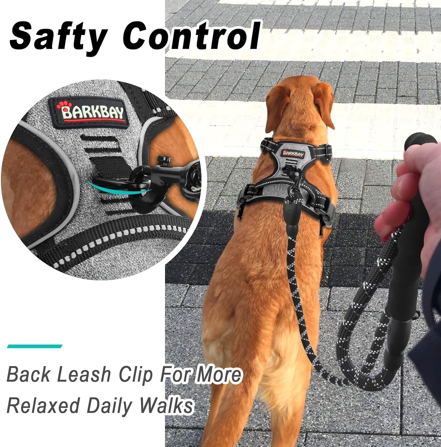 BARKBAY No Pull Dog Harness Front Clip Heavy Duty Reflective Easy Control Handle for Large Dog Walking(Black,L)