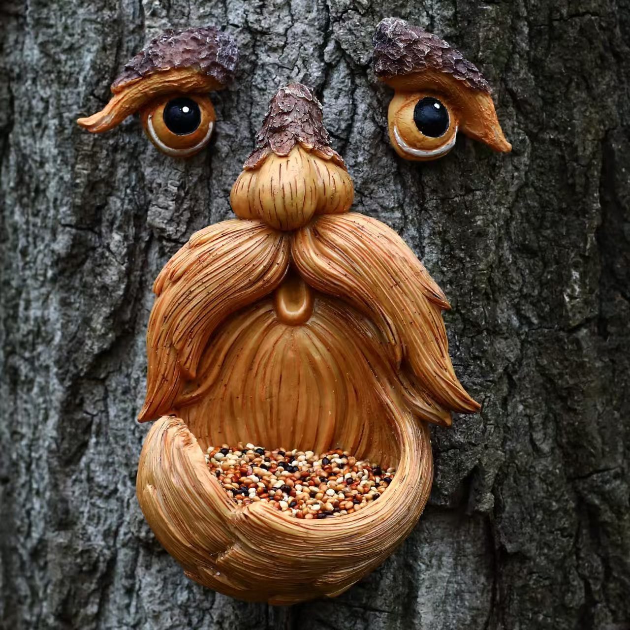Tree Face Bird Feeder, Tree Faces Decor Outdoor, Tree Hugger Yard Art Garden Decoration, Funny Tree Decorations Outdoor Statues Old Man Tree Art