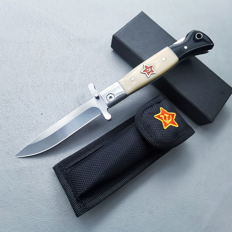 Outdoor self-defense folding wooden handle knife