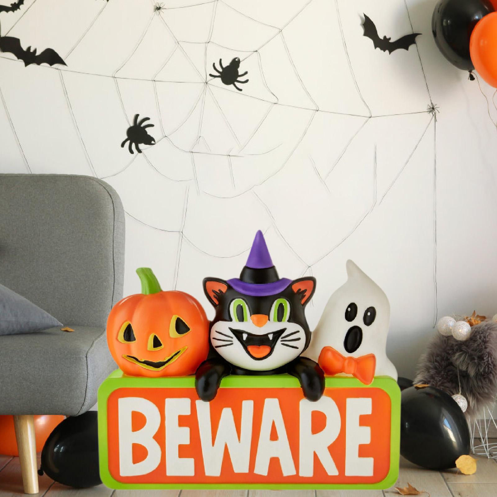 🎁TikTok Last Day Sale - 70% OFF🎃👻Halloween Lighted Blow Mold Vintage BEWARE Pumpkin Black Cat Ghost