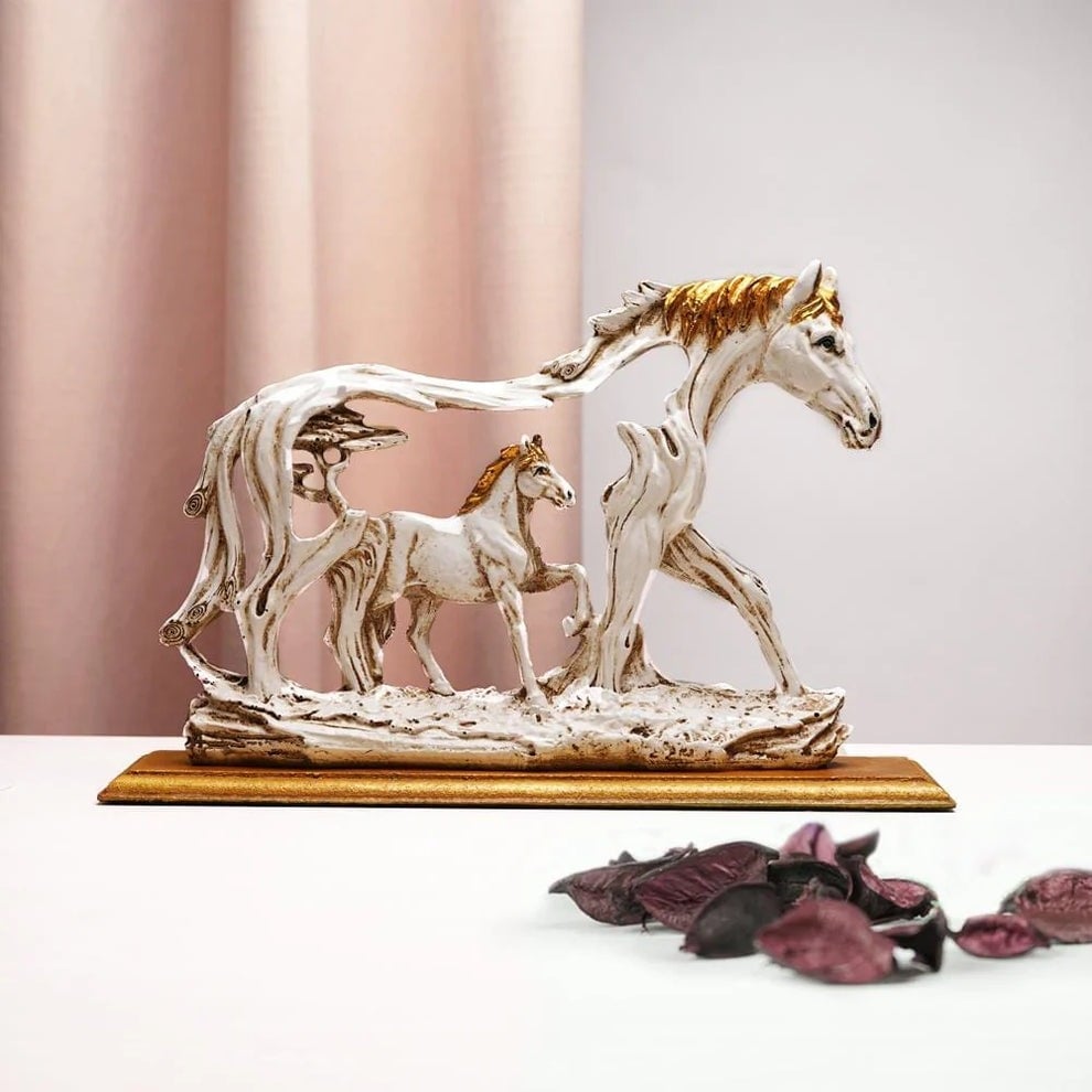 Galloping Horse Statue With Pony Stone Figurine