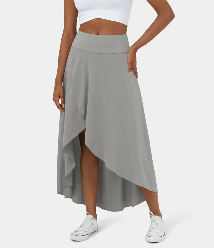 🌟A limited time special🌟 High Waisted High Low Ruffle 2-in-1 Flowy Quick Dry Casual Regular Maxi Skirt