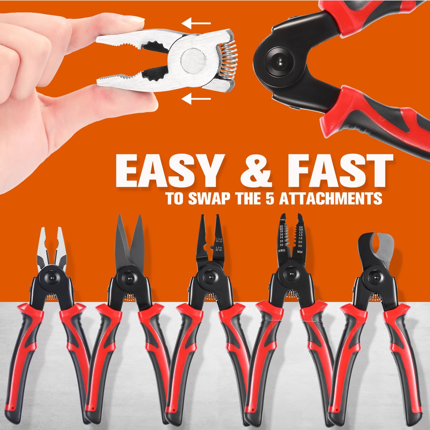 (🔥HOT SALE NOW 50% OFF)--Multifunctional 5-in-1 Interchangeable Head Pliers Tool Set