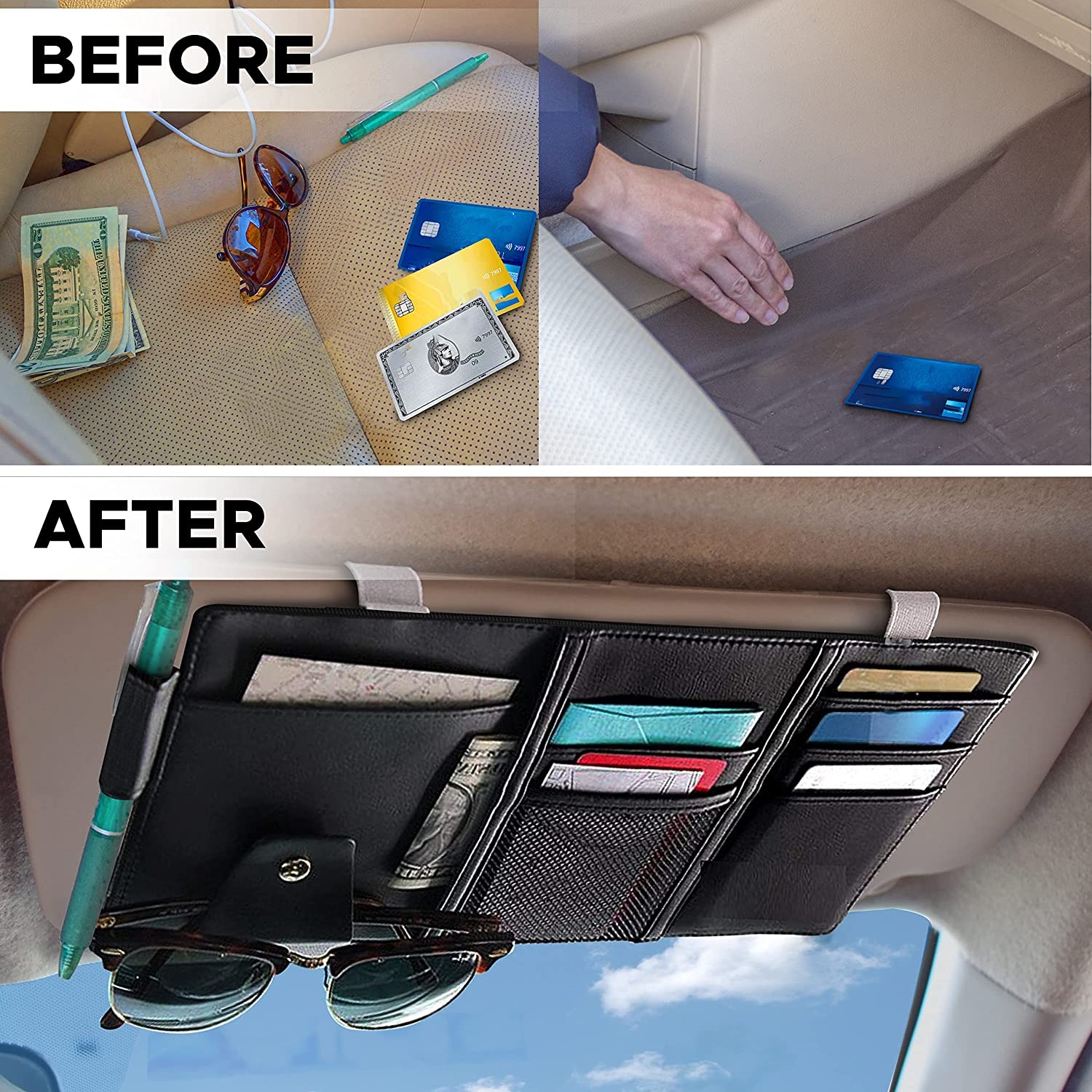 (🔥Christmas Promotion - 49% OFF🔥) Sun Visor PU Leather Organizer, Buy 2 Get Free Shipping