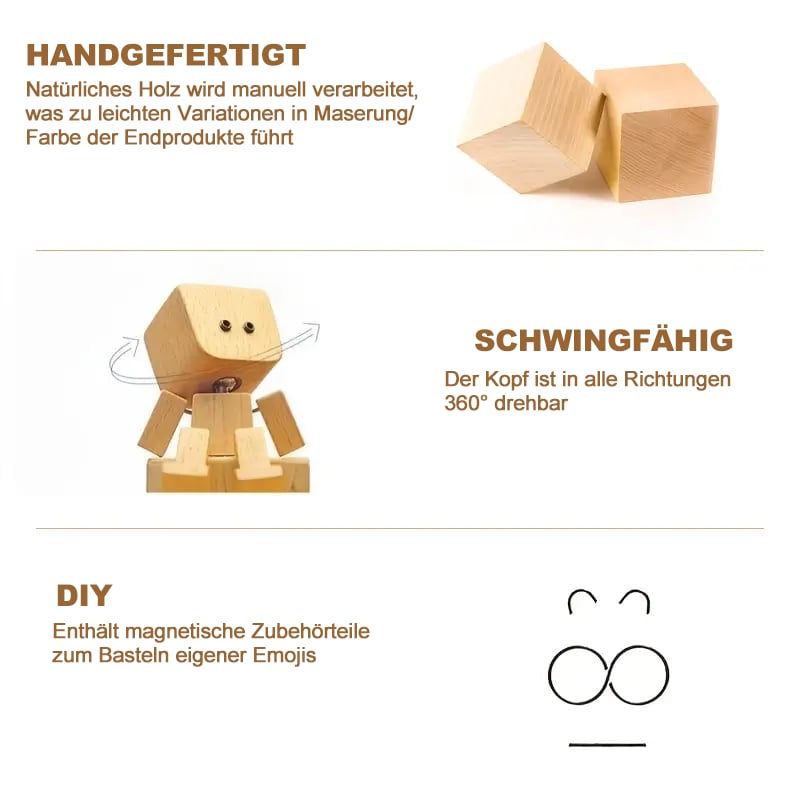Charmante kleine Holzfigur, die mit 12 magnetischen Ausdrücken schwankt