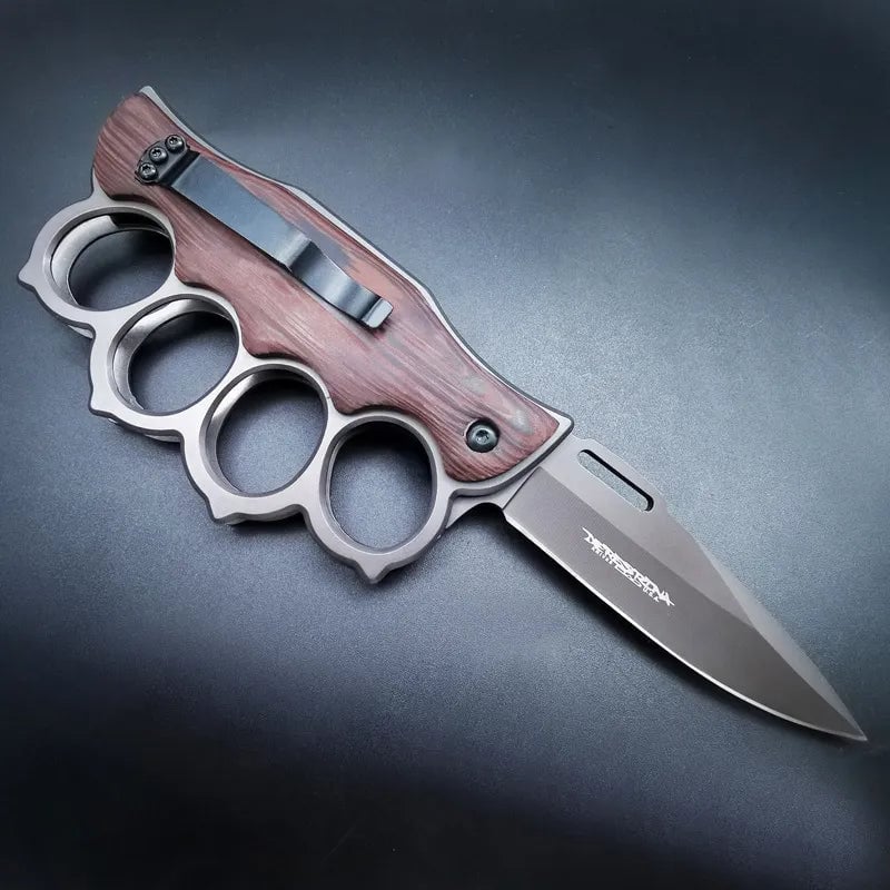 2025 Survival Folding Ring Knife Brass Knuckle Hunting Camping Multifunction Knife