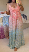 Women's V-neck Knitted Patchwork Printed Casual Dress