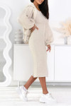 Women's Hooded Button Cardigan Sweatshirt + Side Slit Dress Set