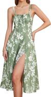 Floral Midi Corset Dress Boho Flowy Slit Lace Up Dresses for Women Going Out A Line Casual Sundress