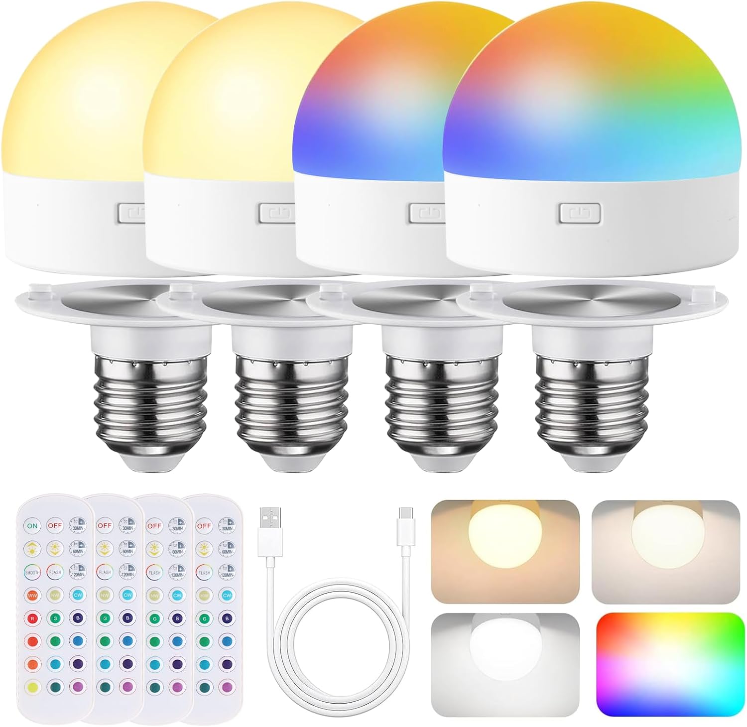 🔥Last Day Promotion 50% OFF💥3 Color Temperature Dimmable E26 Wireless Detachable LED Charging Bulb