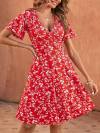 FENSACE Womens Sundress Summer Floral Short Sleeve Wrap V Neck A-Line Midi Dress