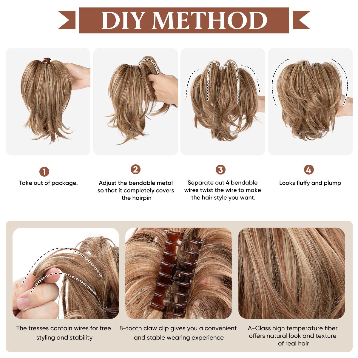🔥Last Day Promotion 50% OFF💥Synthetic Claw Clip In Ponytail Hair Extensions Diy Hairpiece Hair Bun