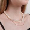 Gold Pearl Necklace, Dainty Gold Necklaces Prom Pearl Choker Necklace 15'' Pearl Necklaces for Women Beachy Necklace Adjustable Pearl Jewelry Bride as Graduation Birthday Mothers Day Gifts