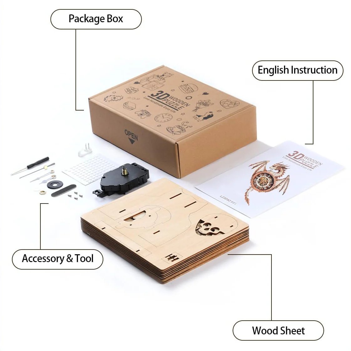 🔥Last Day 49% OFF - Ancient Dragon 3D Wooden Puzzle Clock DIY Craft Kit🐉