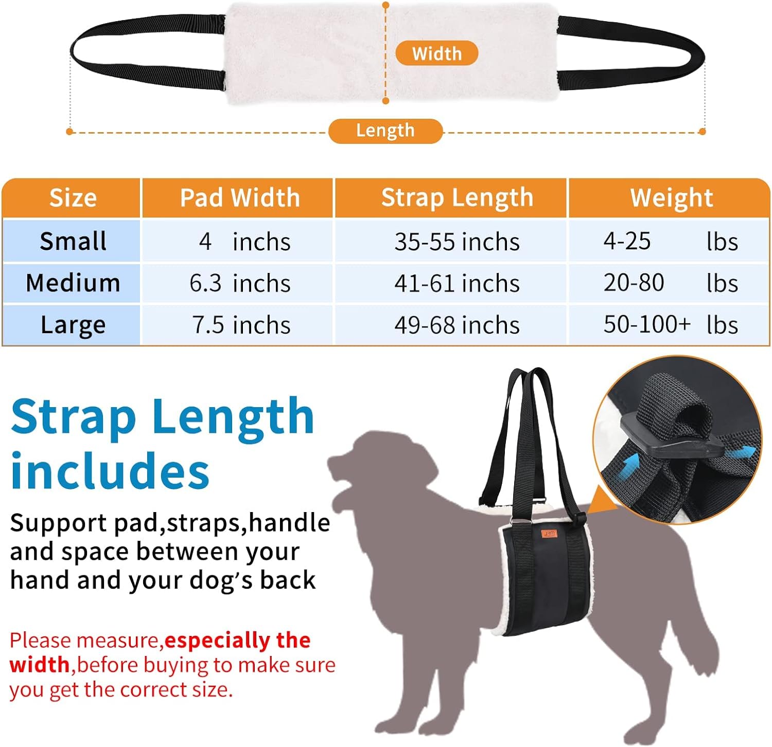 4-150 lbs Dog Lift Harness Adjustable Dog Sling for Large Dogs Lift Support and Rehab Harness for Weak Rear Legs, Soft Hind Leg Support Helps Senior, Injured, Disabled and After ACL Surgery (Large)