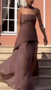 Ladies' Strapless Fake Two-piece Split Stitch Elegant Dress