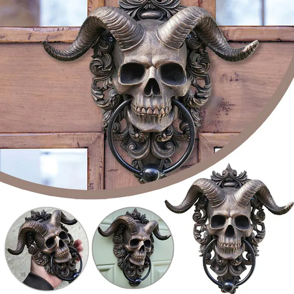 🔥☠️Horned God Skull Hanging Door Knocker