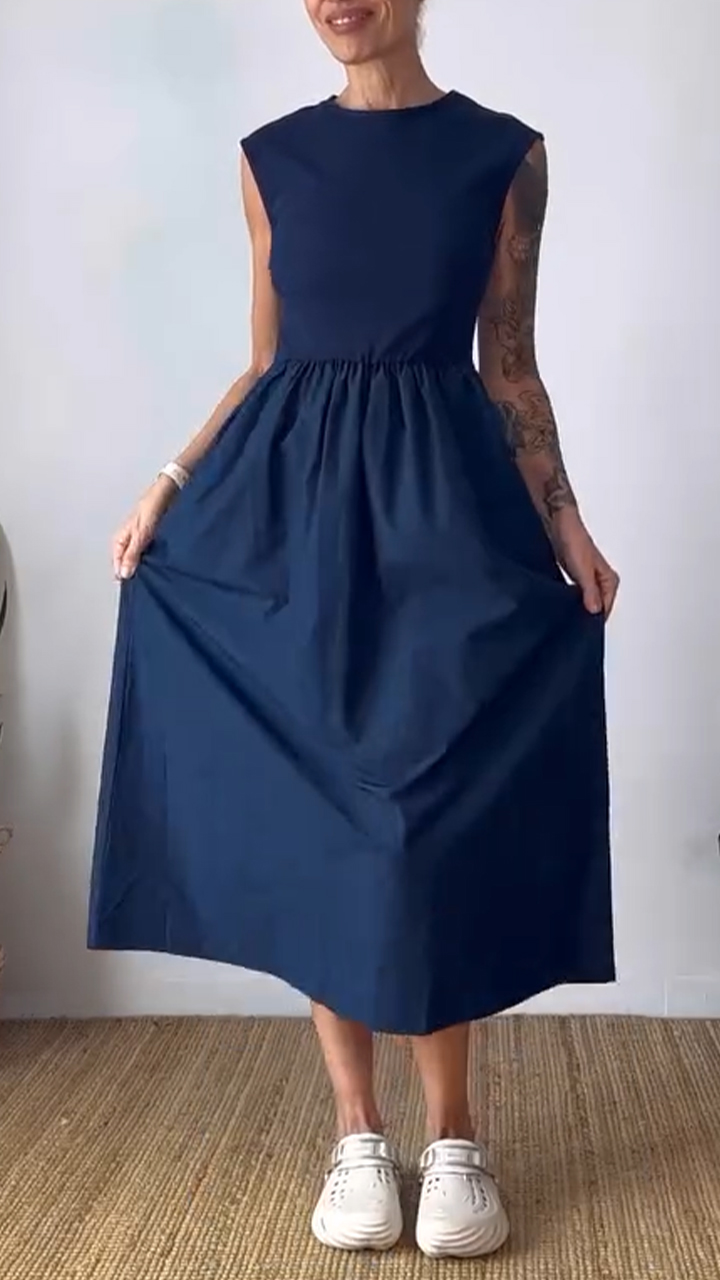 Women's V-neck Sleeveless Stitching A-line Casual Dress