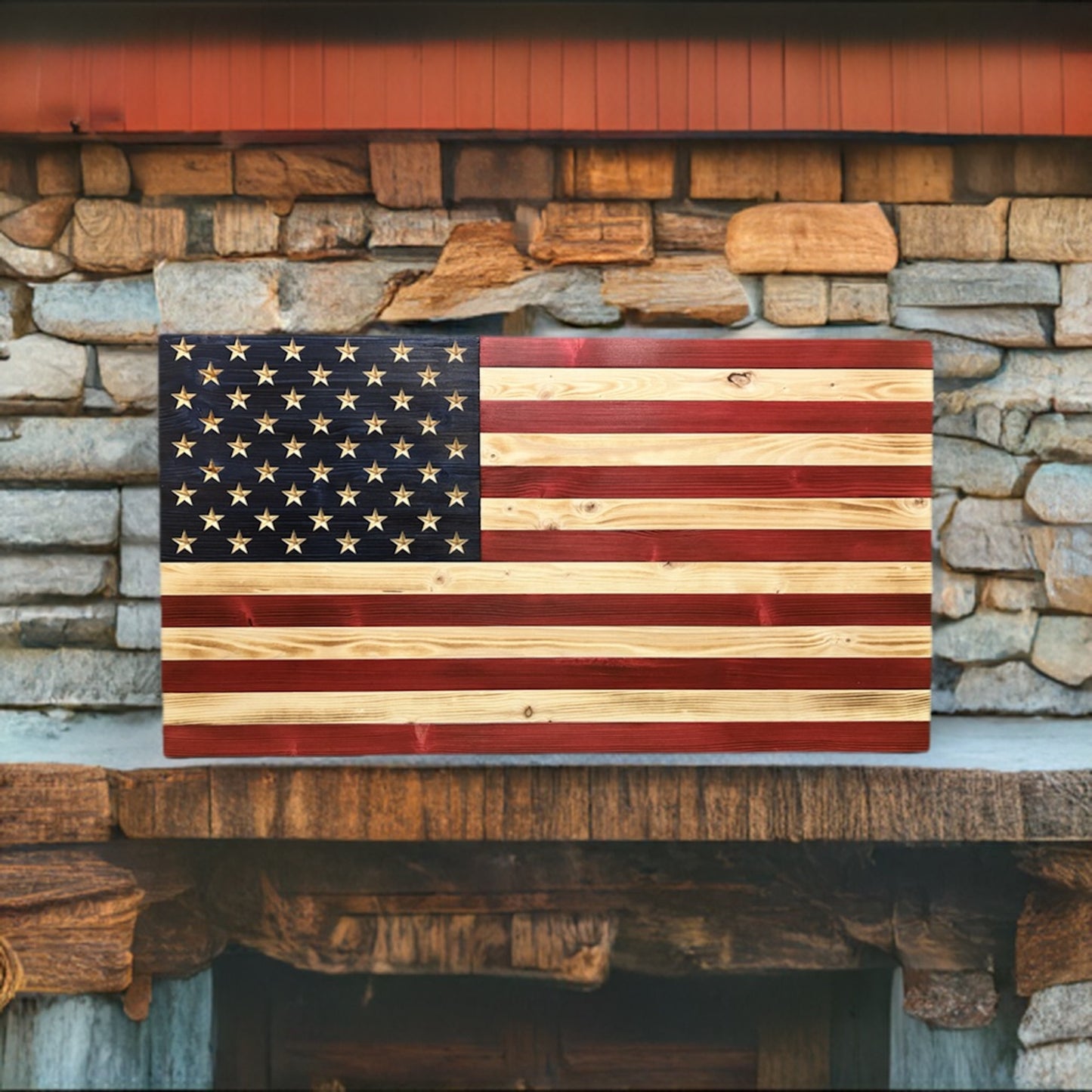 Handcrafted Wooden American Flag