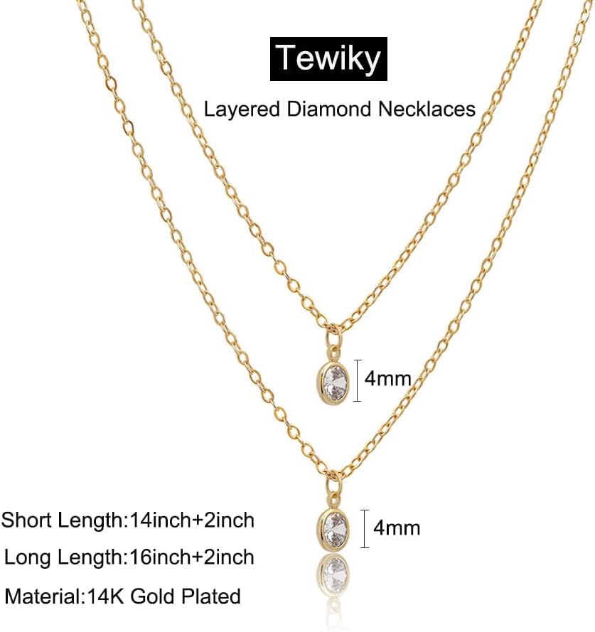 Tewiky Diamond Necklaces for Women, Dainty Gold Necklace 14k Gold Plated Long Lariat Necklace Simple Gold CZ Diamond Choker Necklaces for Women Trendy Gold Necklace Jewelry Gifts for Girls