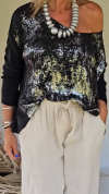 Women's Single Collar Gold and Silver Hot Stamping Casual Top