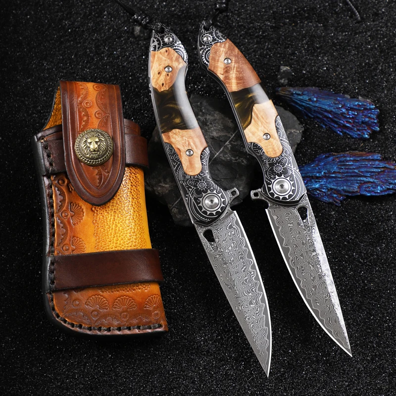 Handmade Damascus Folding Knife | For Men & Women | Camping & Travel