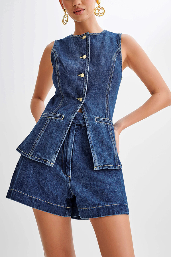 🔥Last Day Promotion 50% OFF🔥Sleeveless High Waist Denim Suit