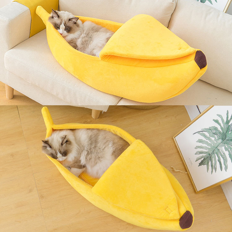 Funny Banana Cat Bed House Cute Cozy Cat Mat Beds